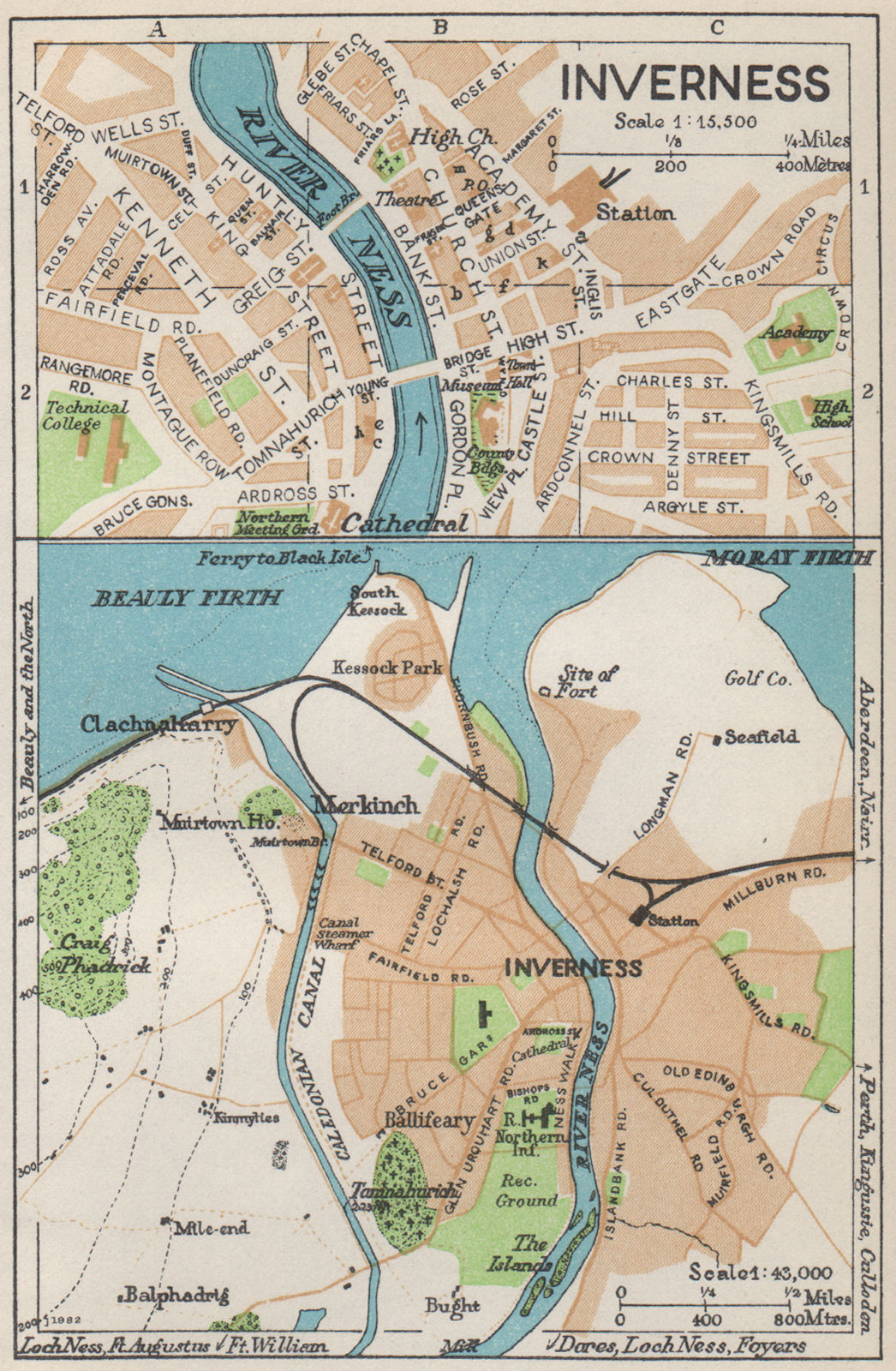INVERNESS. Vintage town city map plan. Scotland 1959 old vintage chart