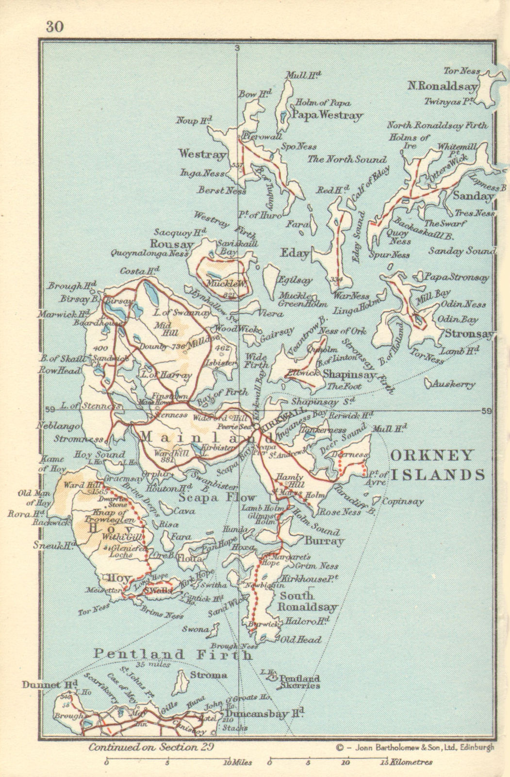 ORKNEY ISLANDS. Scotland 1959 old vintage map plan chart