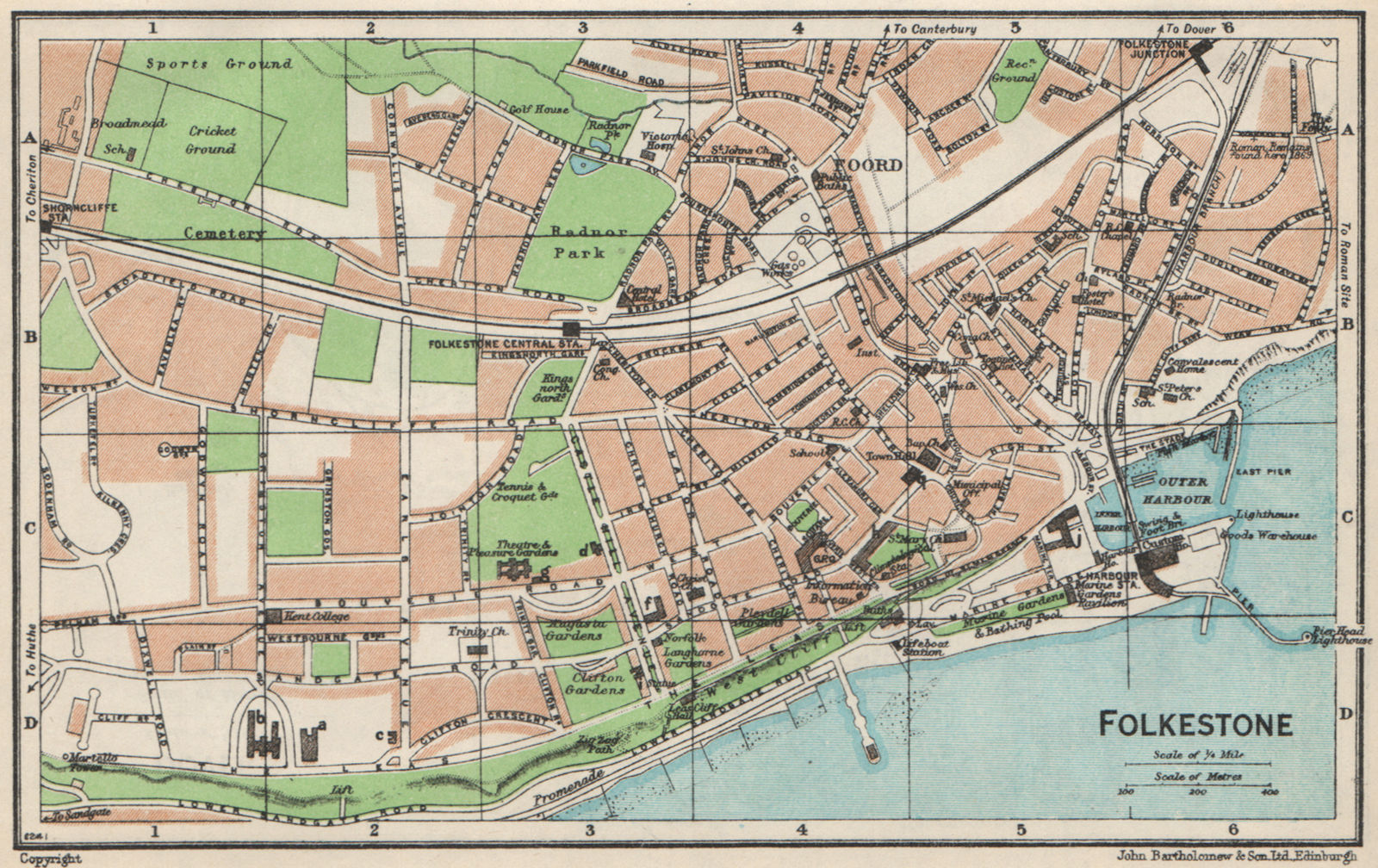 Associate Product FOLKESTONE. Vintage town city map plan. Kent 1957 old vintage chart