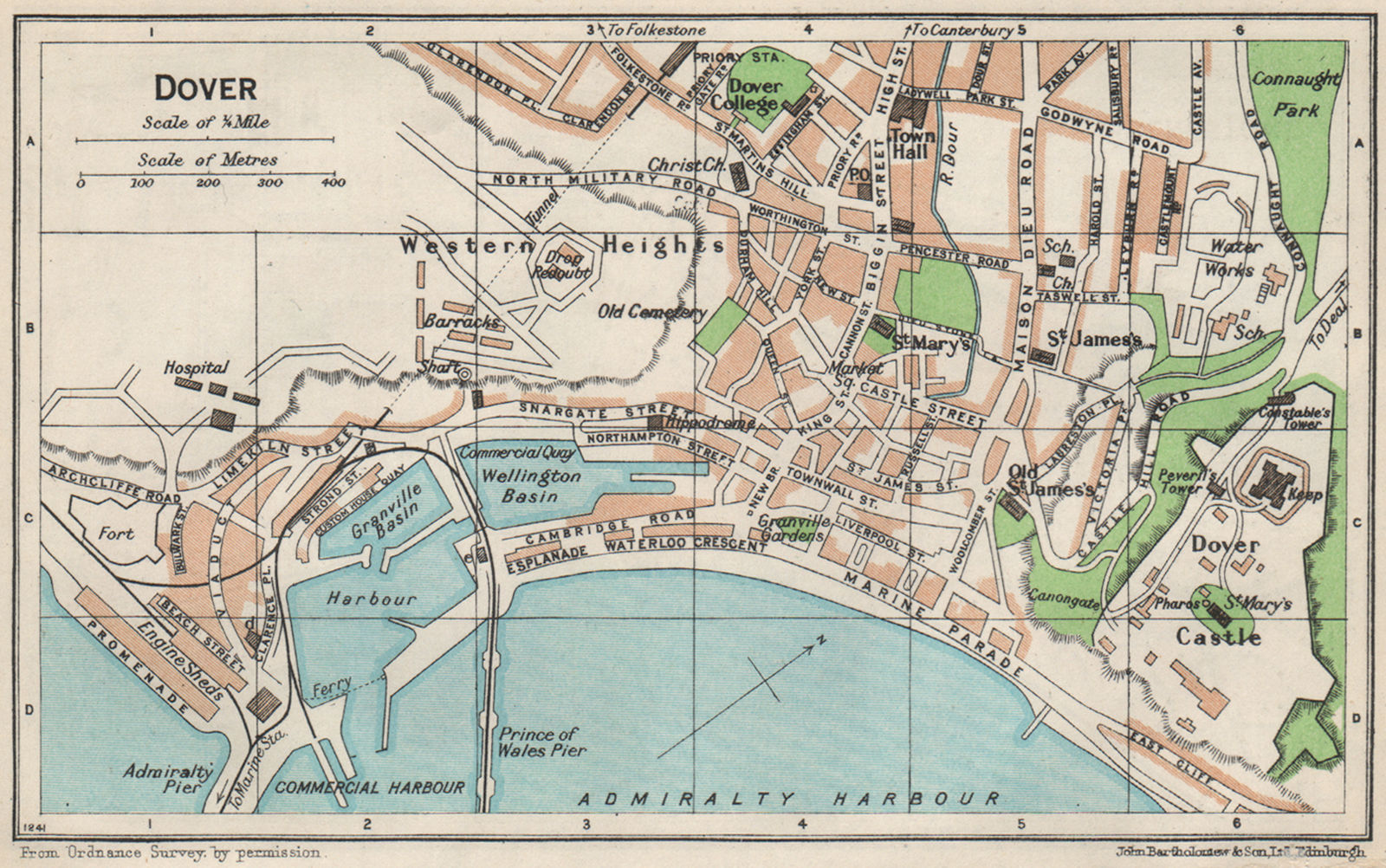 DOVER. Vintage town city map plan. Kent 1957 old vintage chart