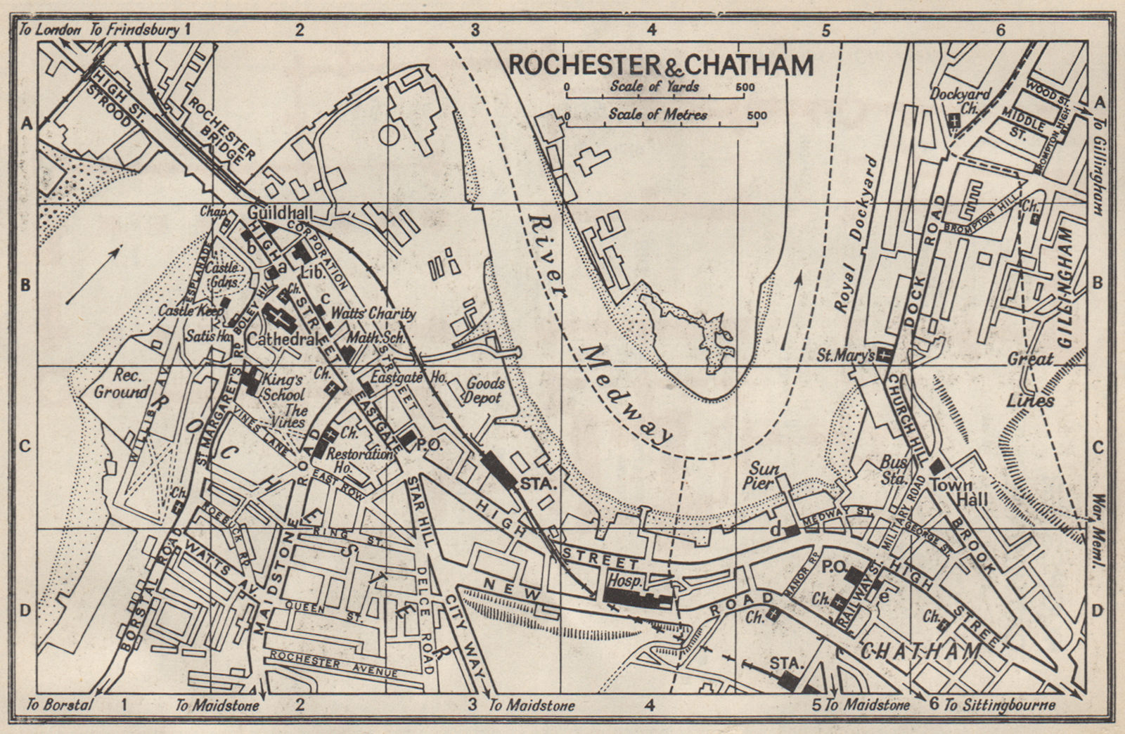 Associate Product ROCHESTER & CHATHAM vintage town city map plan. Kent 1957 old vintage