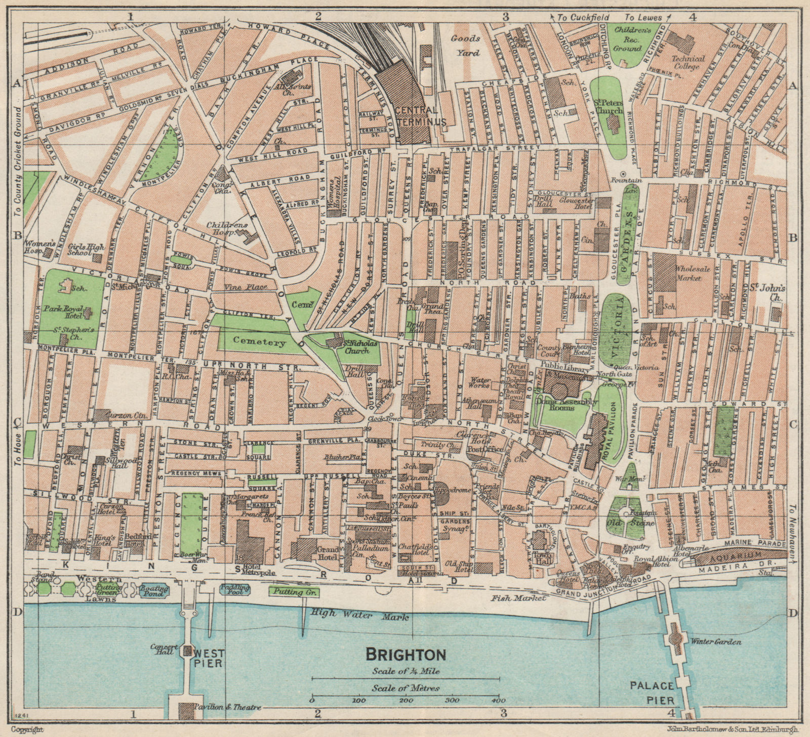 BRIGHTON. Vintage town city map plan. Sussex 1957 old vintage chart