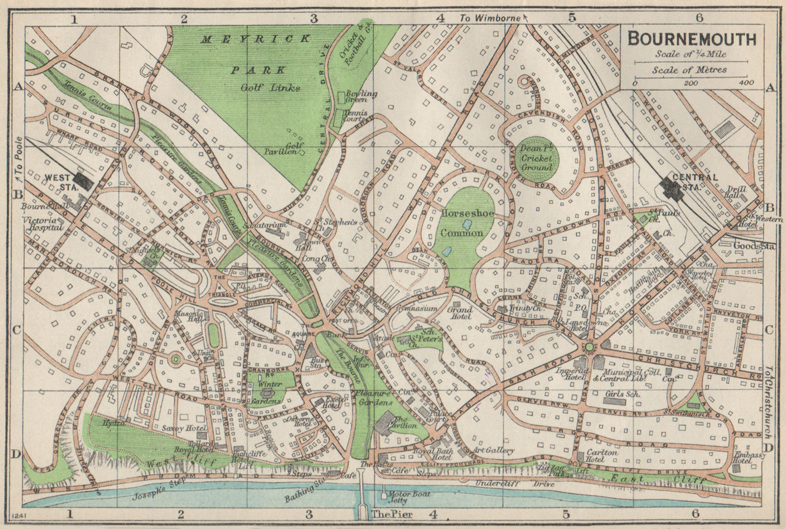 Associate Product BOURNEMOUTH. Vintage town city map plan. Dorset 1957 old vintage chart
