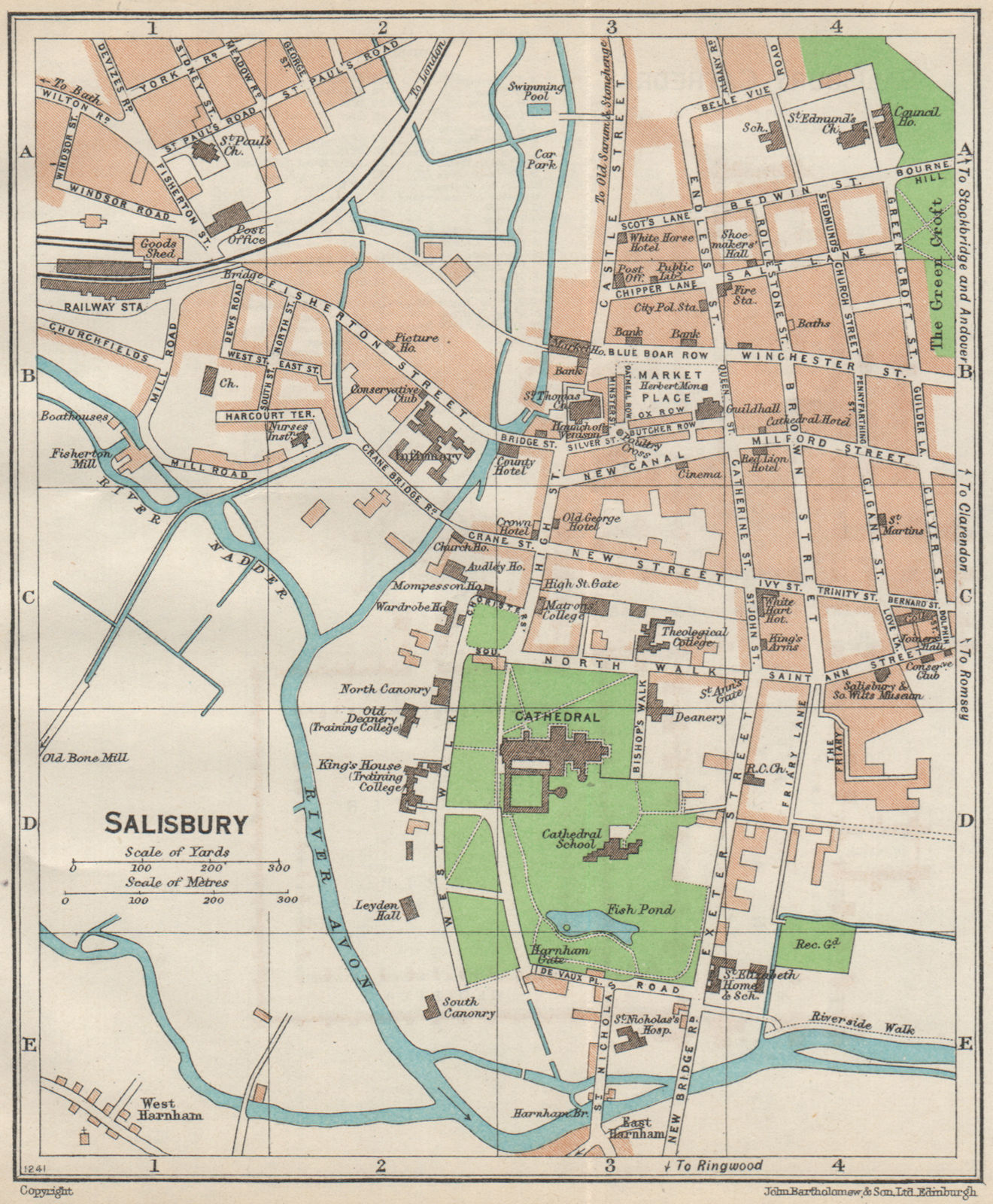 SALISBURY. Vintage town city map plan. Wiltshire 1957 old vintage chart
