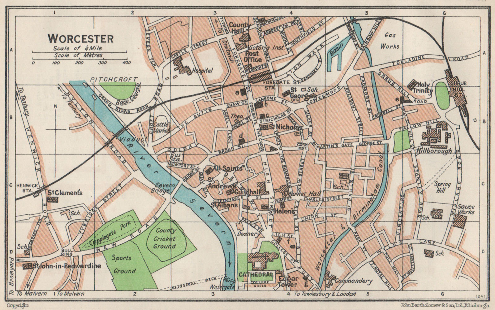 Associate Product WORCESTER. Vintage town city map plan. Worcestershire 1957 old vintage