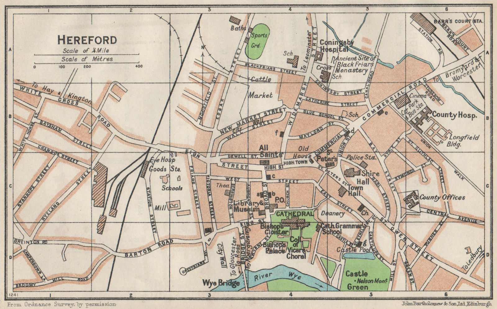 Associate Product HEREFORD. Vintage town city map plan. Herefordshire 1957 old vintage chart