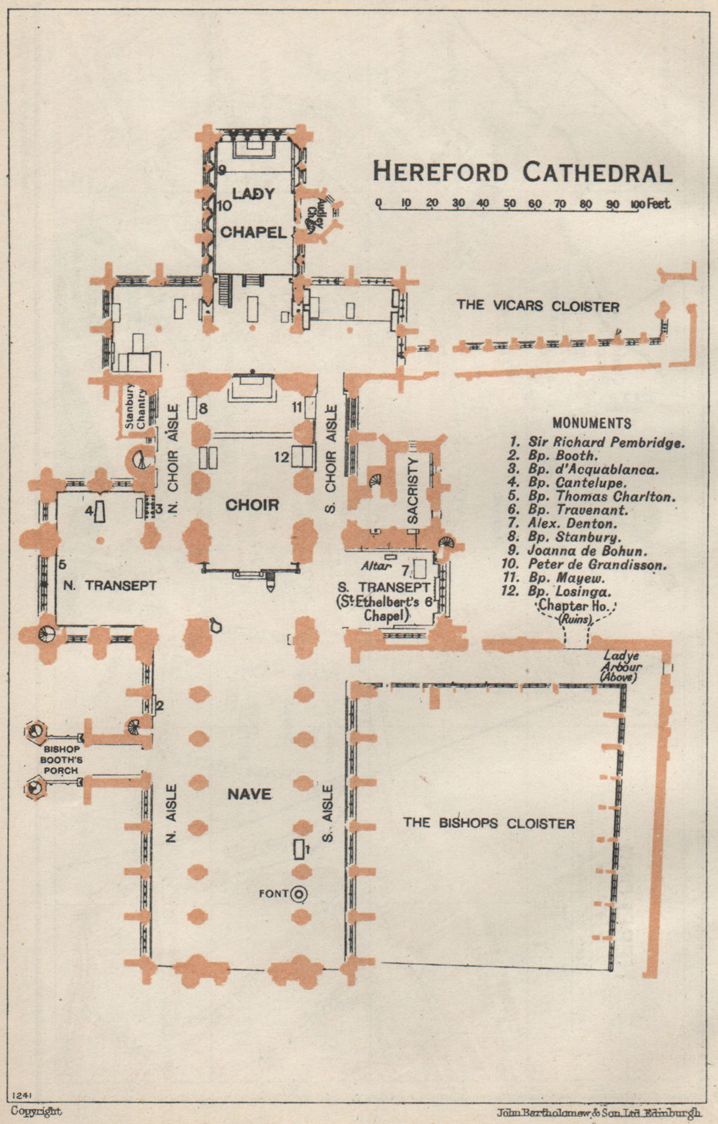 Associate Product HEREFORD cathedral vintage floor plan. Herefordshire 1957 old vintage map