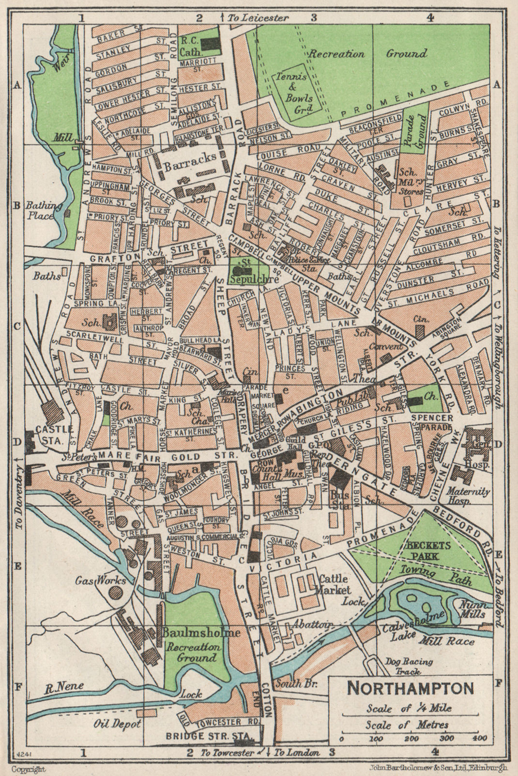 Associate Product NORTHAMPTON. Vintage town city map plan. Northamptonshire 1957 old vintage