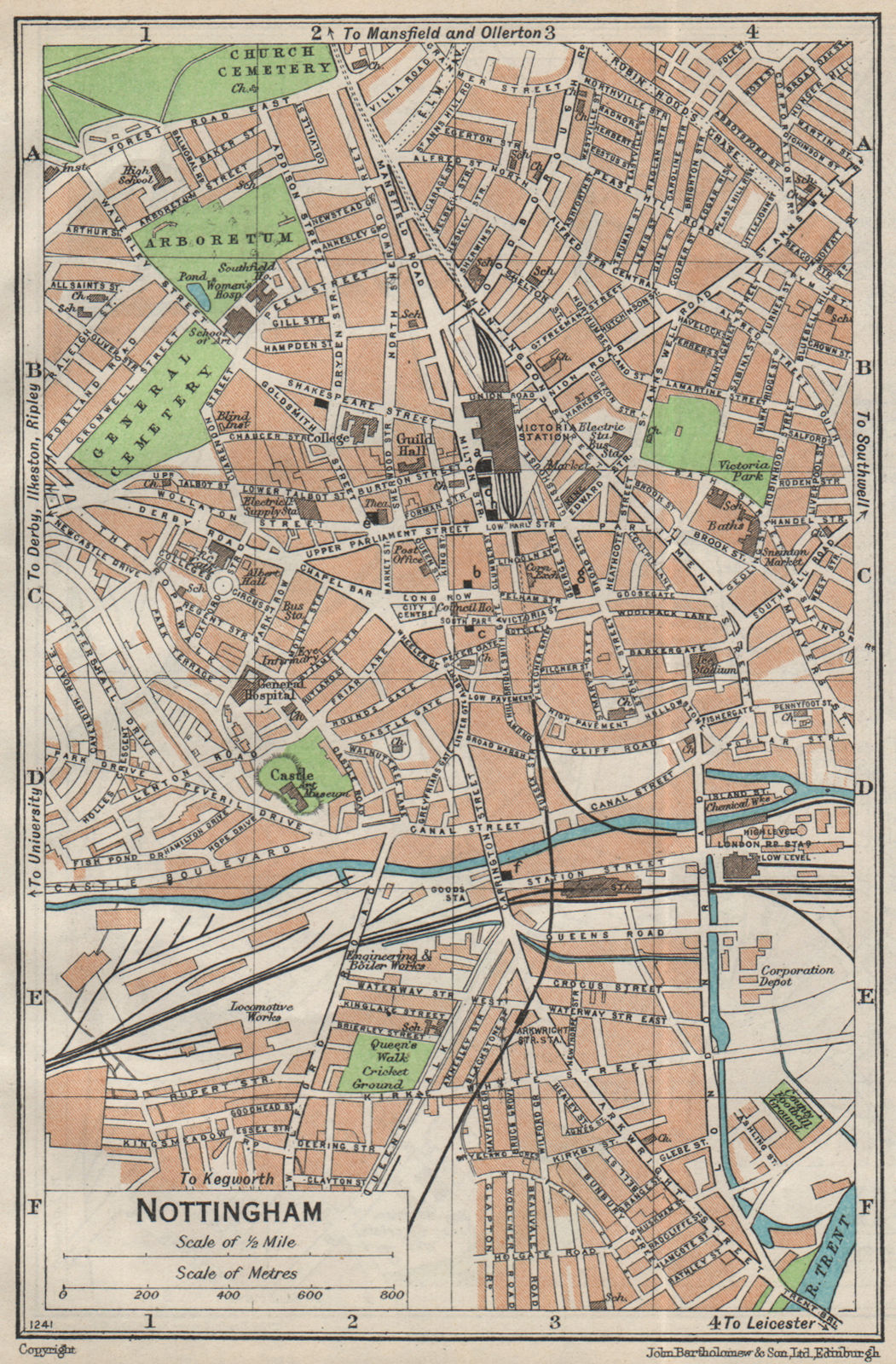 Associate Product NOTTINGHAM. Vintage town city map plan. Nottinghamshire 1957 old vintage