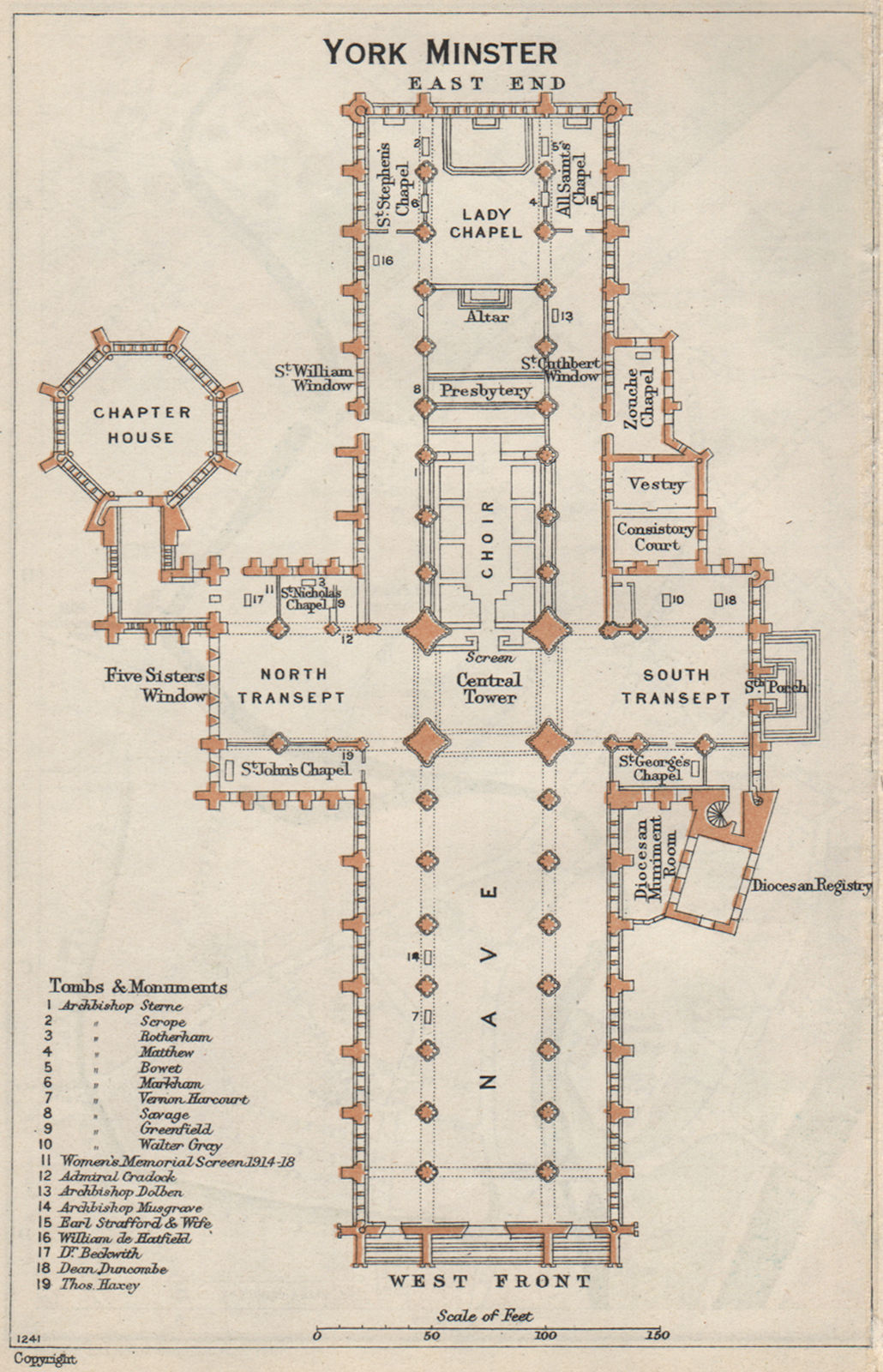 Associate Product YORK Minster vintage floor plan. Yorkshire 1957 old vintage map chart