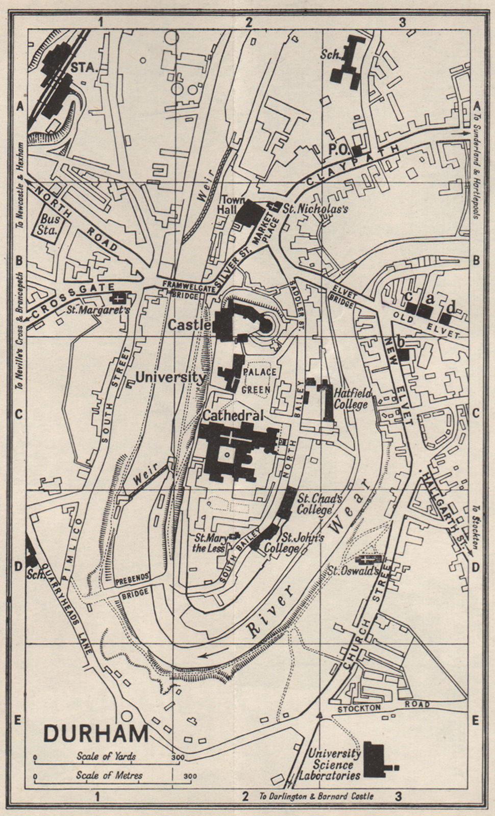 Associate Product DURHAM. Vintage town city map plan 1957 old vintage chart