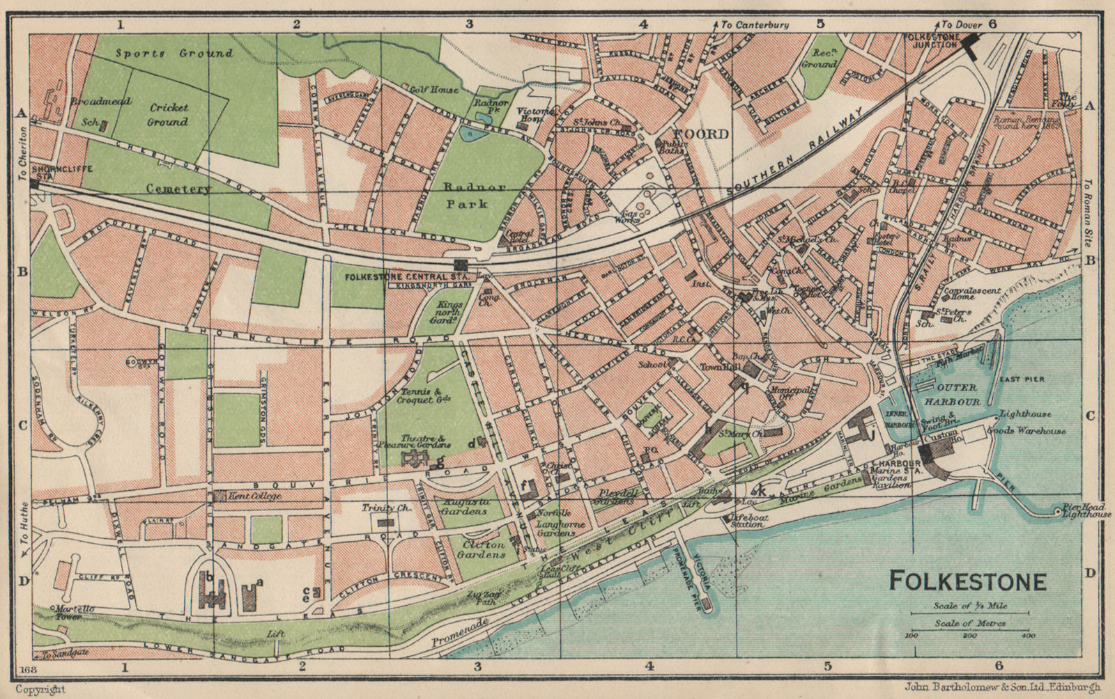 Associate Product FOLKESTONE. Vintage town city map plan. Kent 1939 old vintage chart