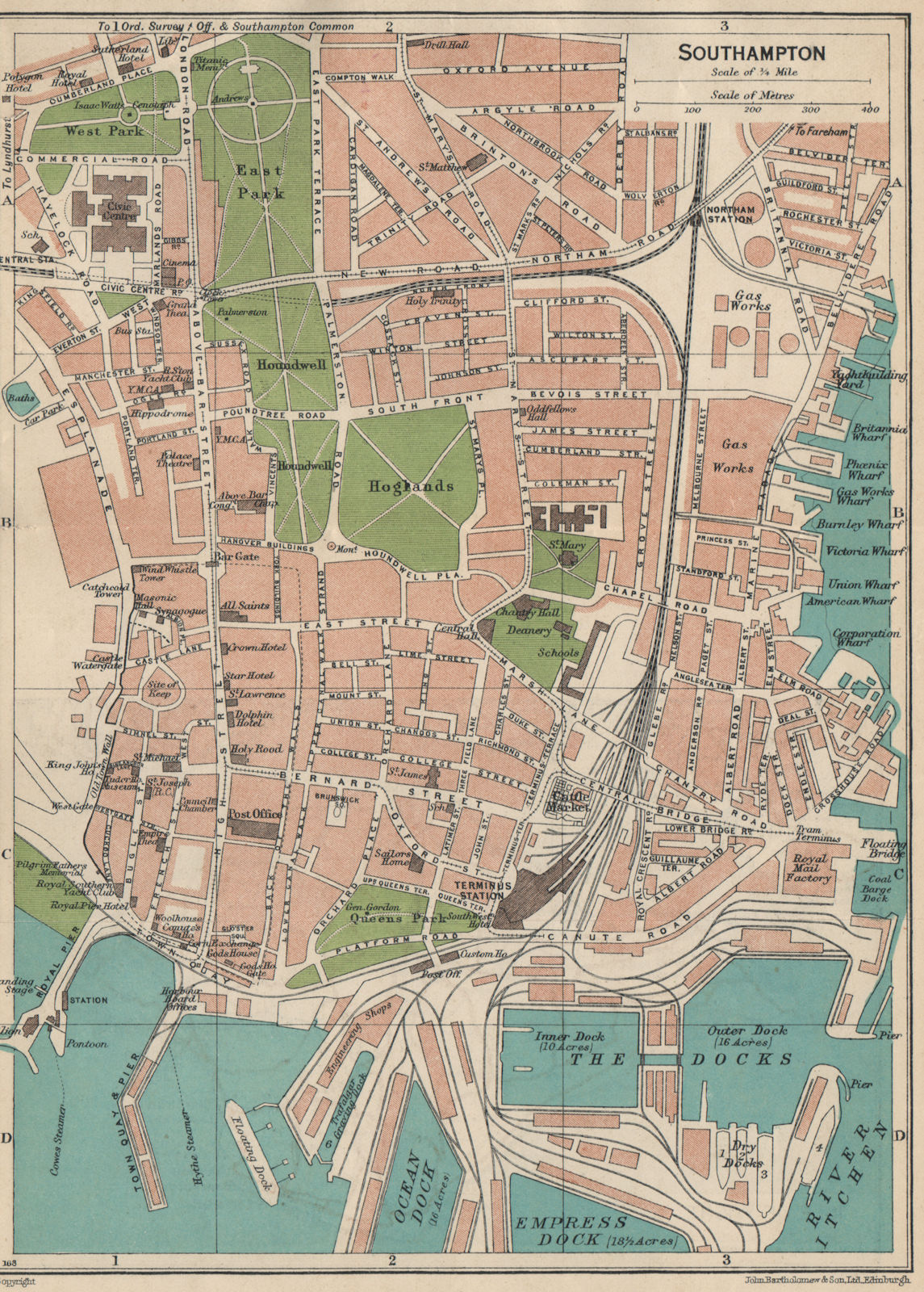 SOUTHAMPTON. Vintage town city map plan. Hampshire 1939 old vintage chart