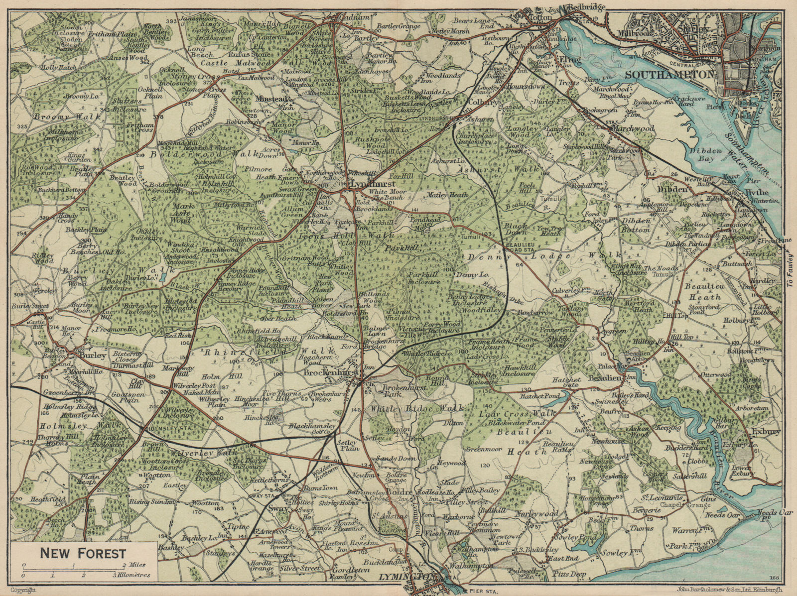 THE NEW FOREST. Lyndhurst Lymington Southampton Beaulieu. Hampshire  1939 map