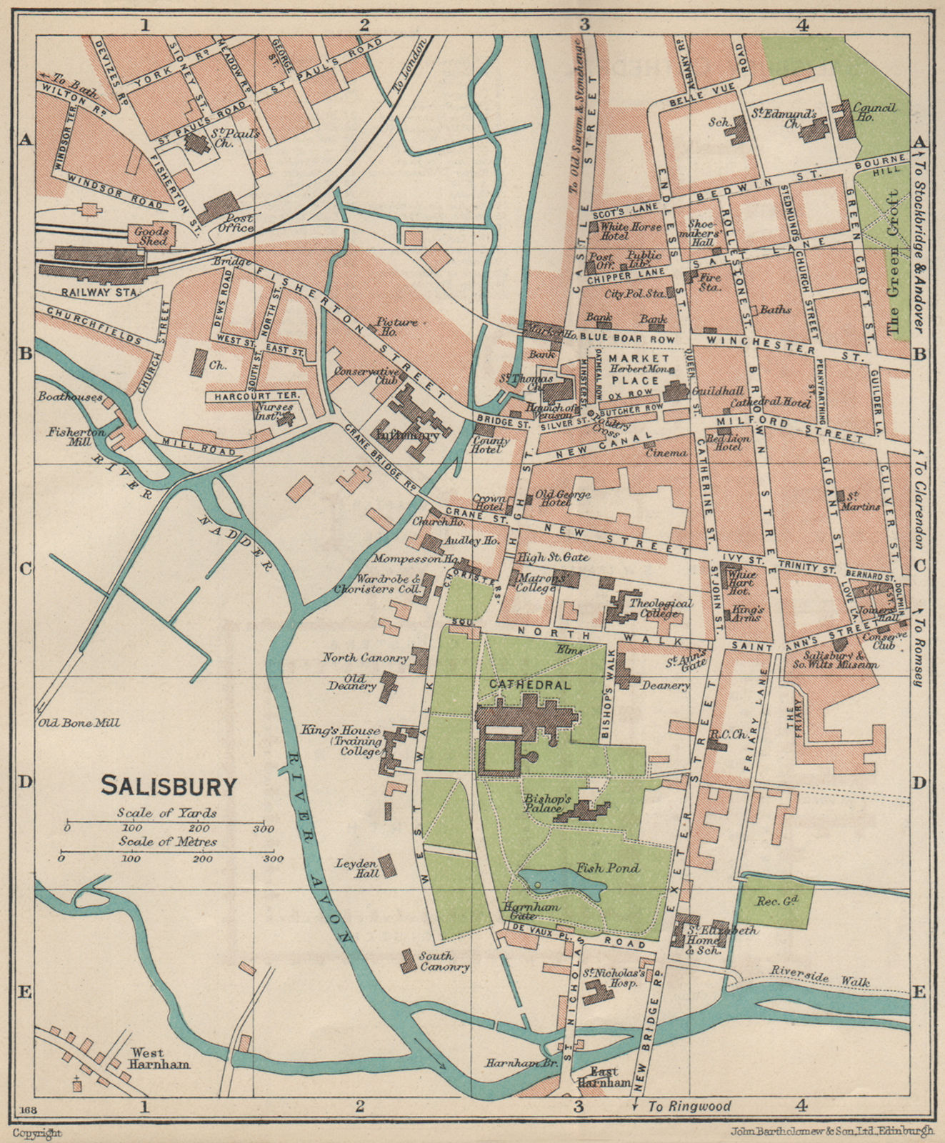 SALISBURY. Vintage town city map plan. Wiltshire 1939 old vintage chart