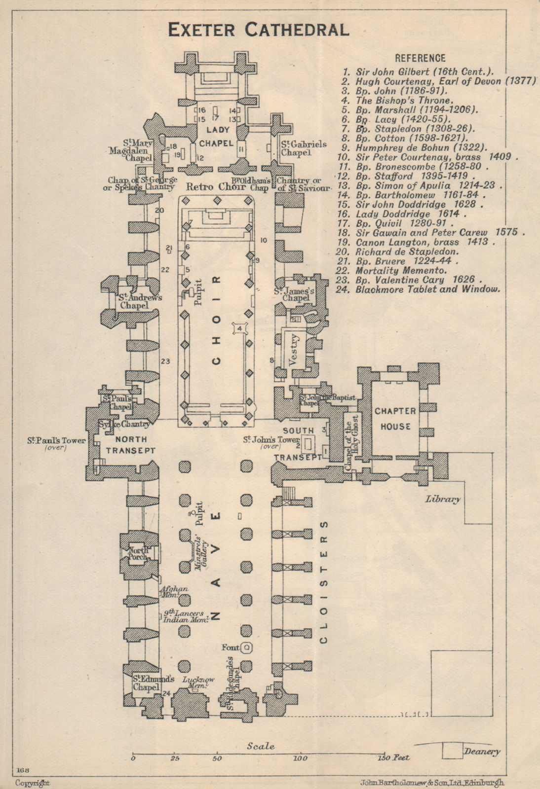 Exeter cathedral floor plan. Devon 1939 old vintage map chart