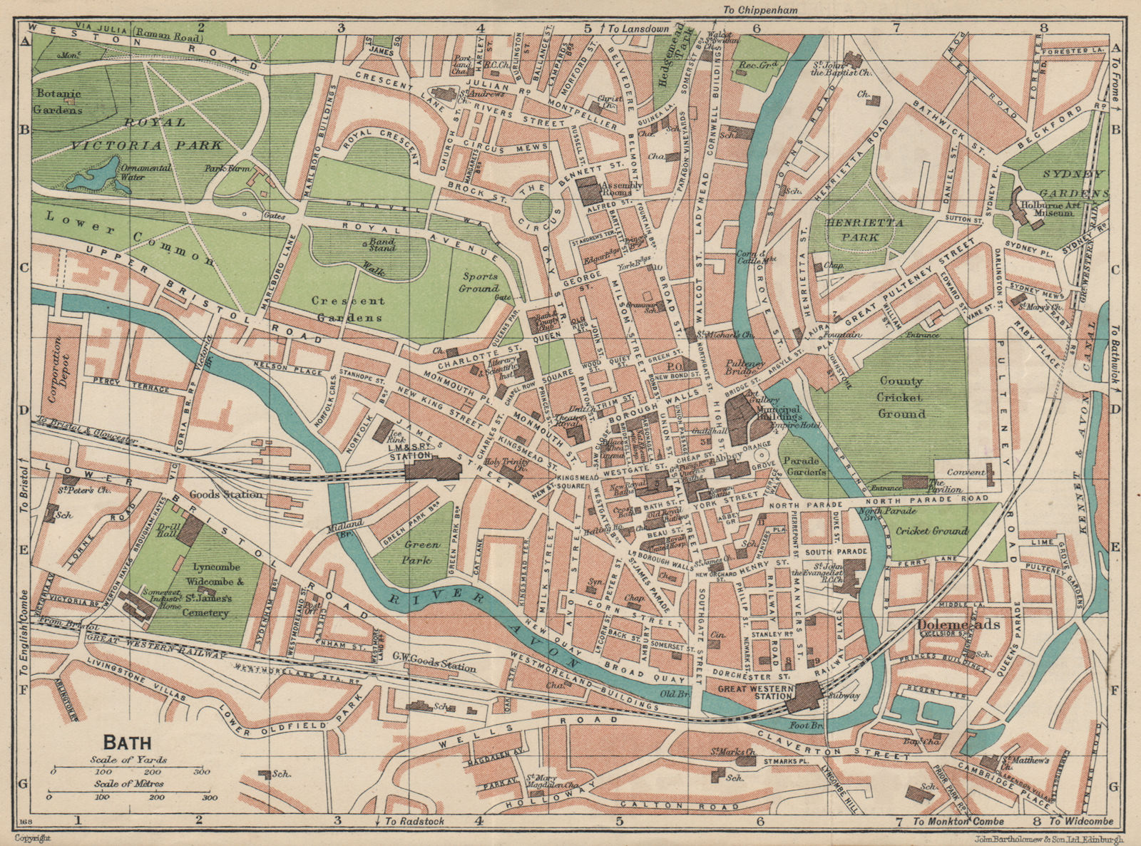 BATH. Vintage town city map plan. Somerset 1939 old vintage chart