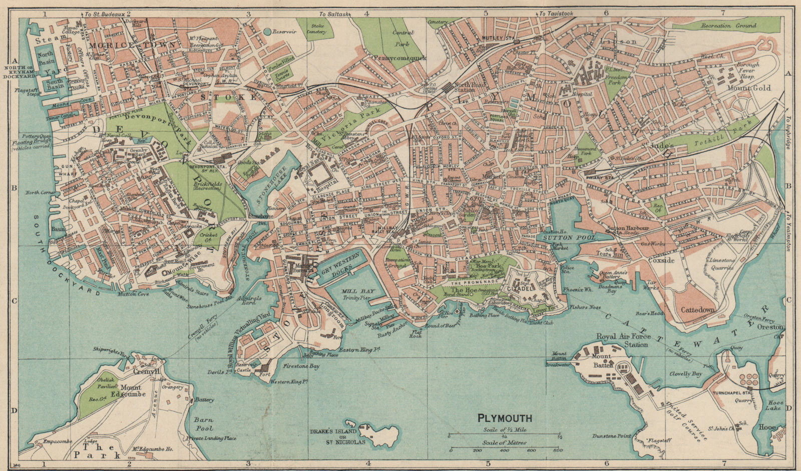 PLYMOUTH Vintage Town City Map Plan Devonport Stonehouse Devon 1939 Old   P 6 070529a 