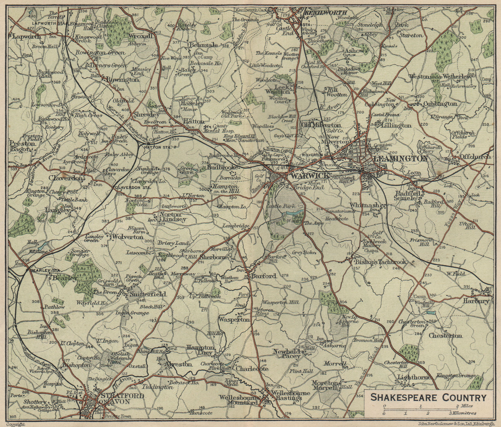 Associate Product SHAKESPEARE COUNTRY. Stratford-on-Avon Warwick Leamington Spa. Warcs 1939 map