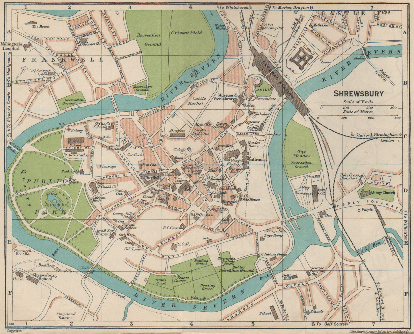 Associate Product SHREWSBURY. Vintage town city map plan. Shropshire 1939 old vintage chart