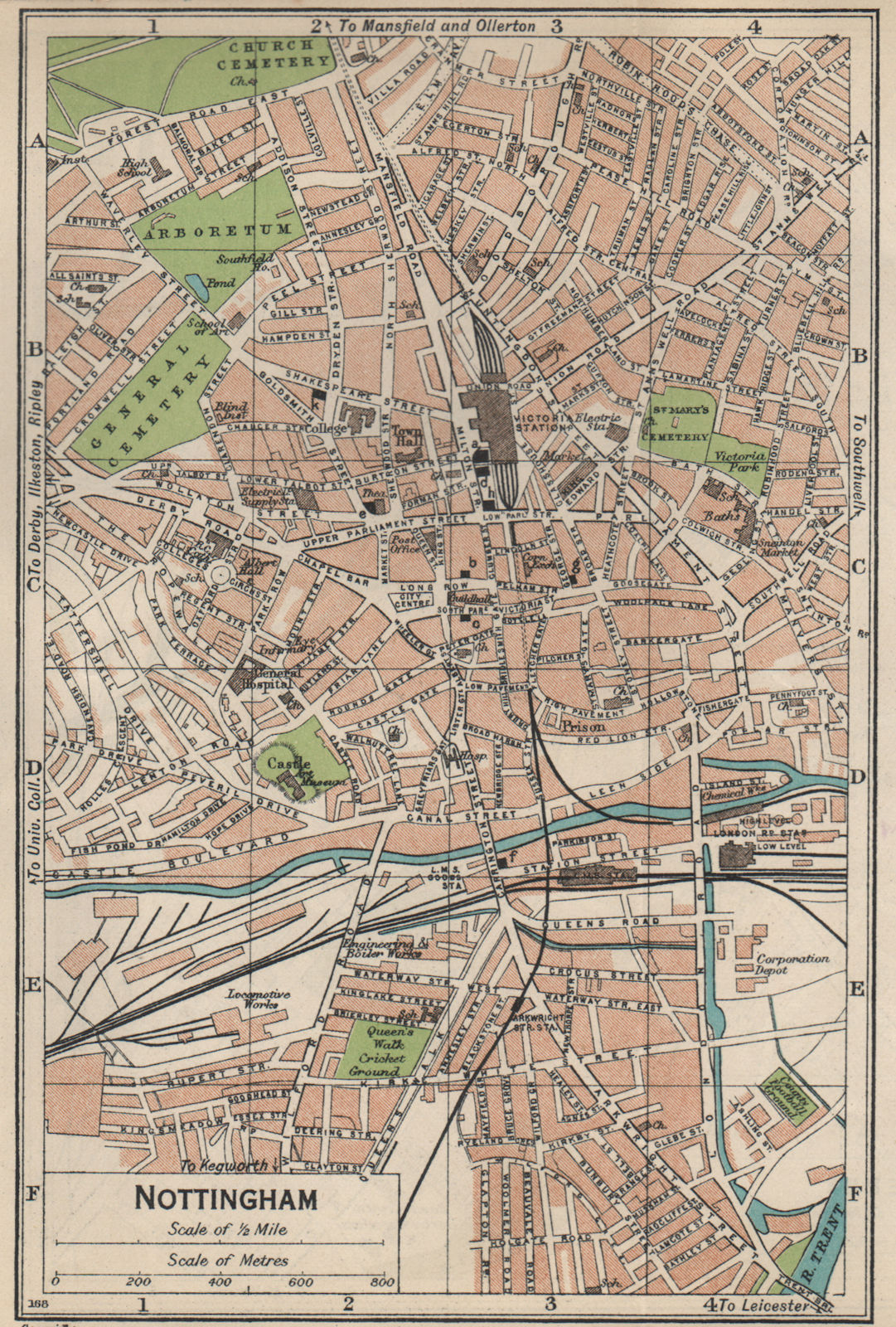 Associate Product NOTTINGHAM. Vintage town city map plan. Nottinghamshire 1939 old vintage