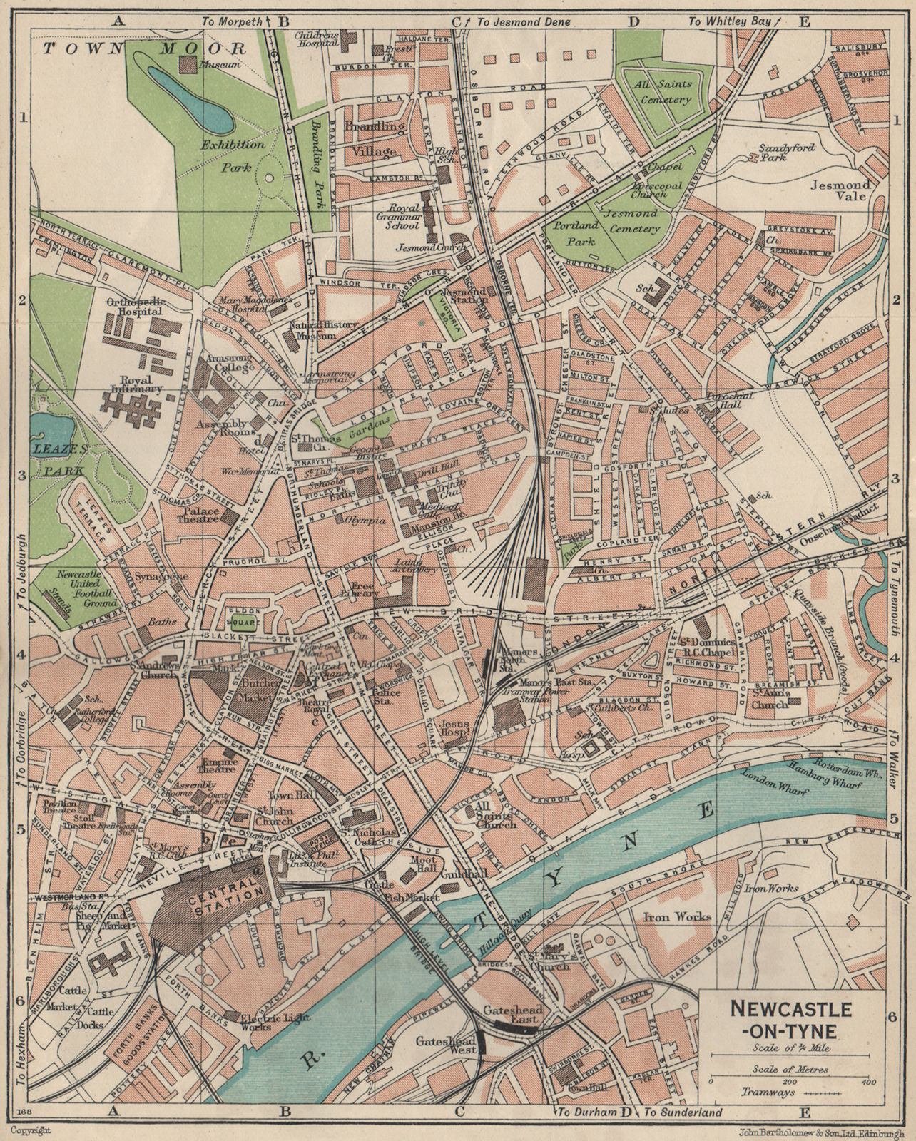 NEWCASTLE-ON-TYNE. Vintage town city map plan. Northumberland 1939 old