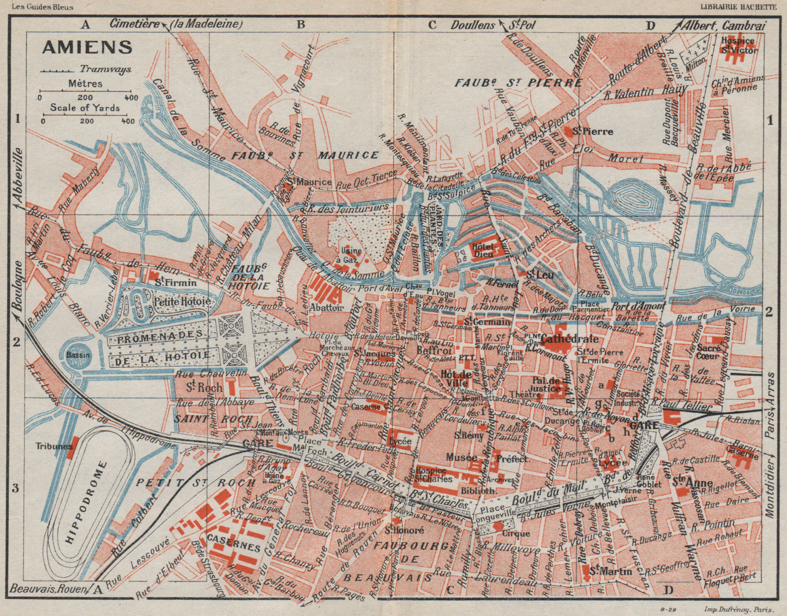 BAEDEKER 1905 old map Somme carte AMIENS antique town city plan de la ville 