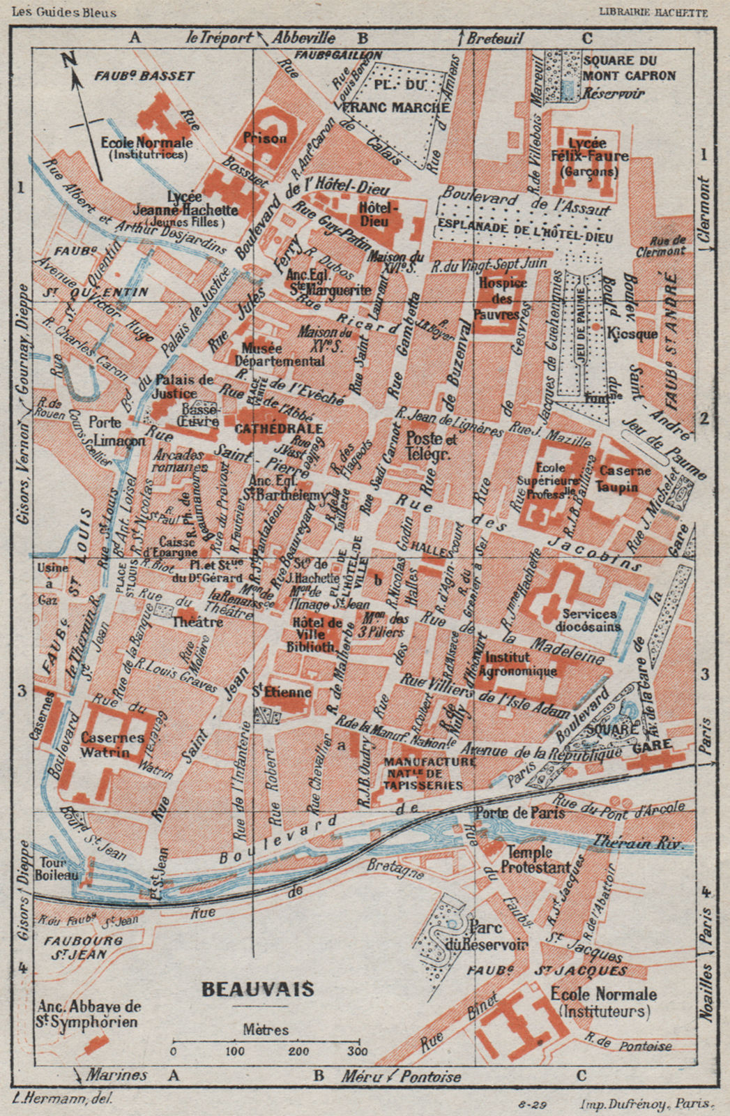 BEAUVAIS. Vintage town city ville map plan carte. Oise 1930 old vintage