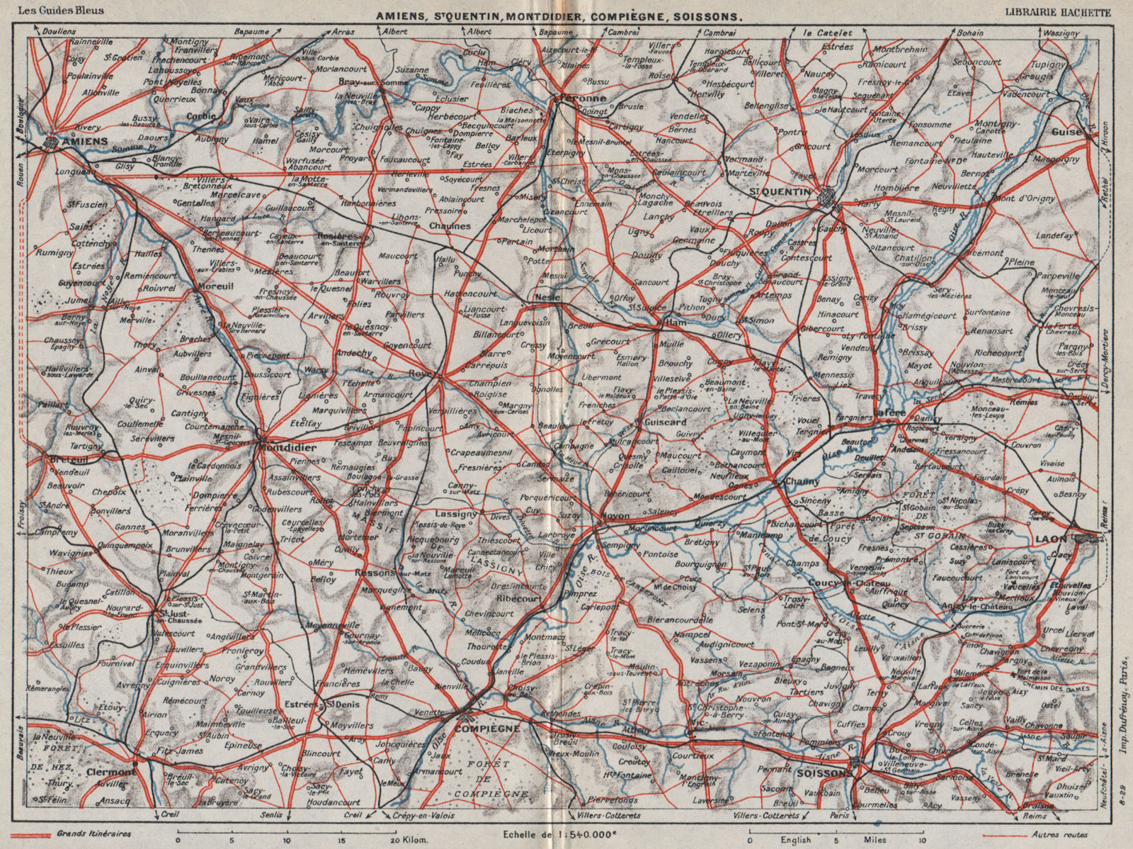 Associate Product PICARDY PICARDIE. Amiens St Quentin Montdidier Soissons Compiègne Laon 1930 map