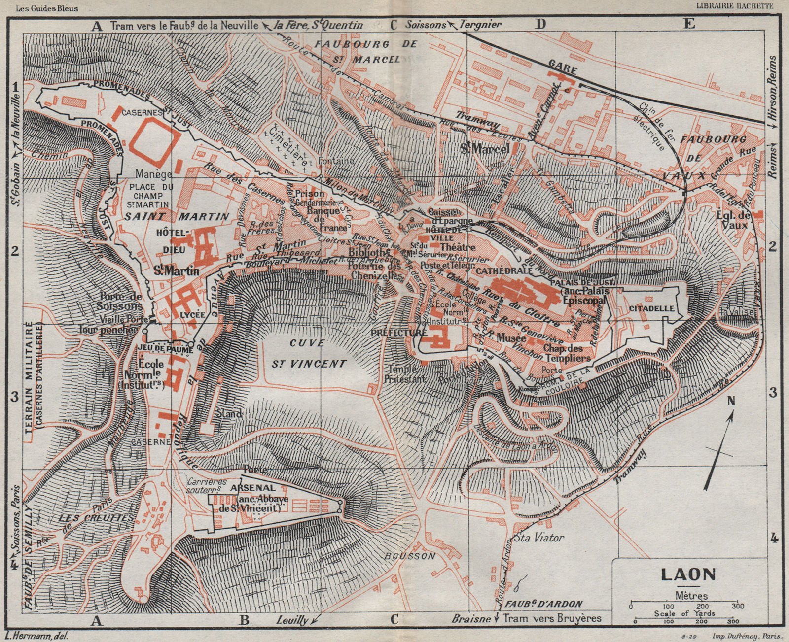 LAON. Vintage town city ville map plan carte. Aisne 1930 old vintage chart