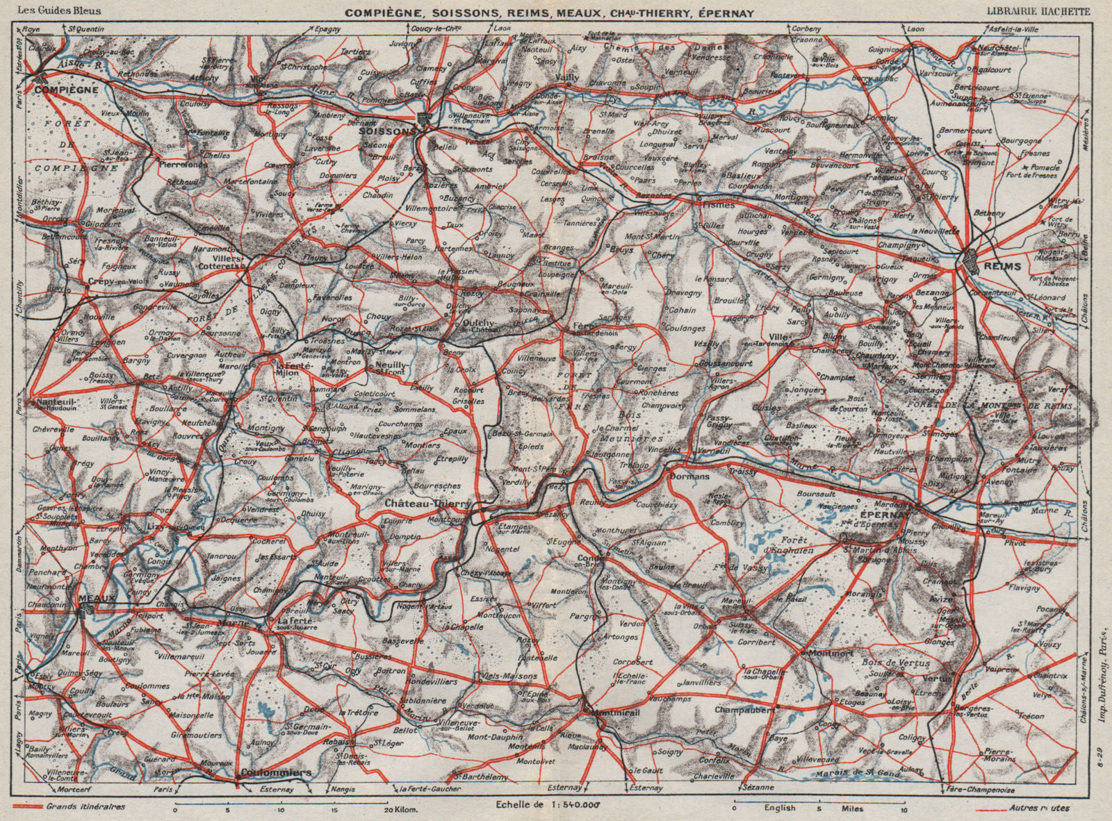 Associate Product AISNE & MARNE VALLEYS. Reims Meaux Soissons Épernay Champagne Oise 1930 map