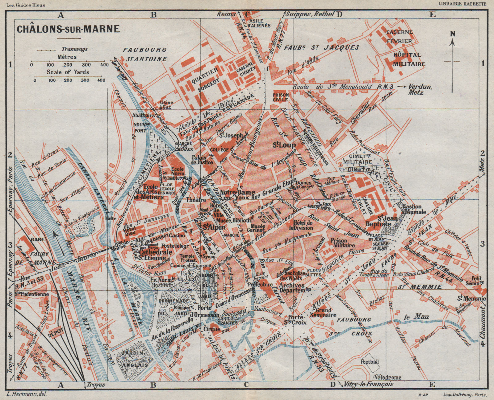 Associate Product CHÂLONS-SUR-MARNE. Vintage town city ville map plan carte. Chalons. France 1930