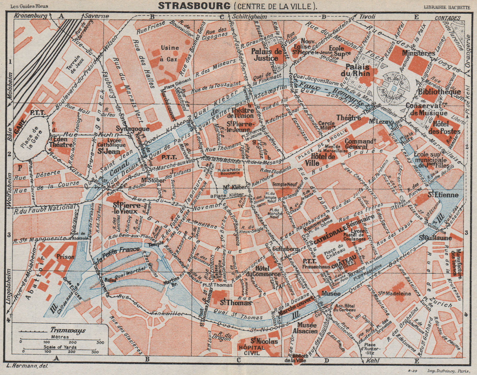 STRASBOURG. Centre de la ville. Vintage town city map plan carte. Bas-Rhin 1930