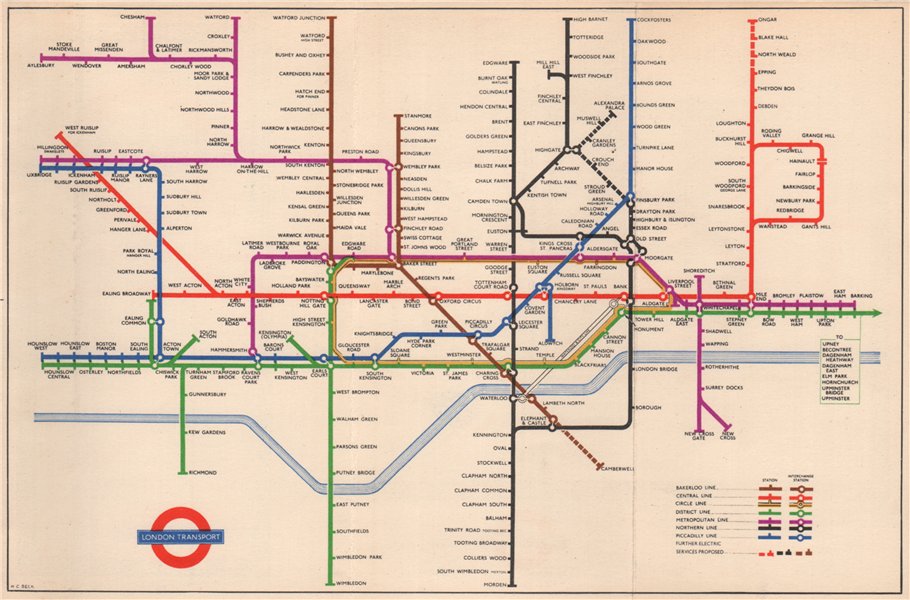 LONDON UNDERGROUND TUBE. Central Area Interchange Stations. HARRY BECK ...