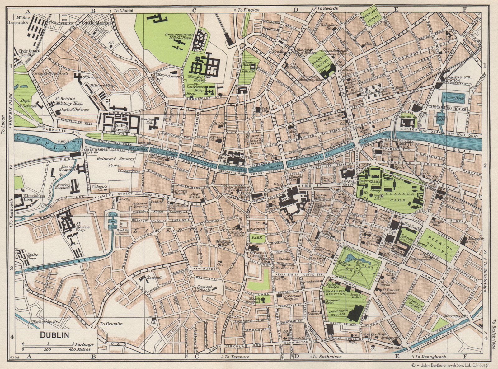 DUBLIN. Vintage town city map plan. Ireland 1962 old vintage chart