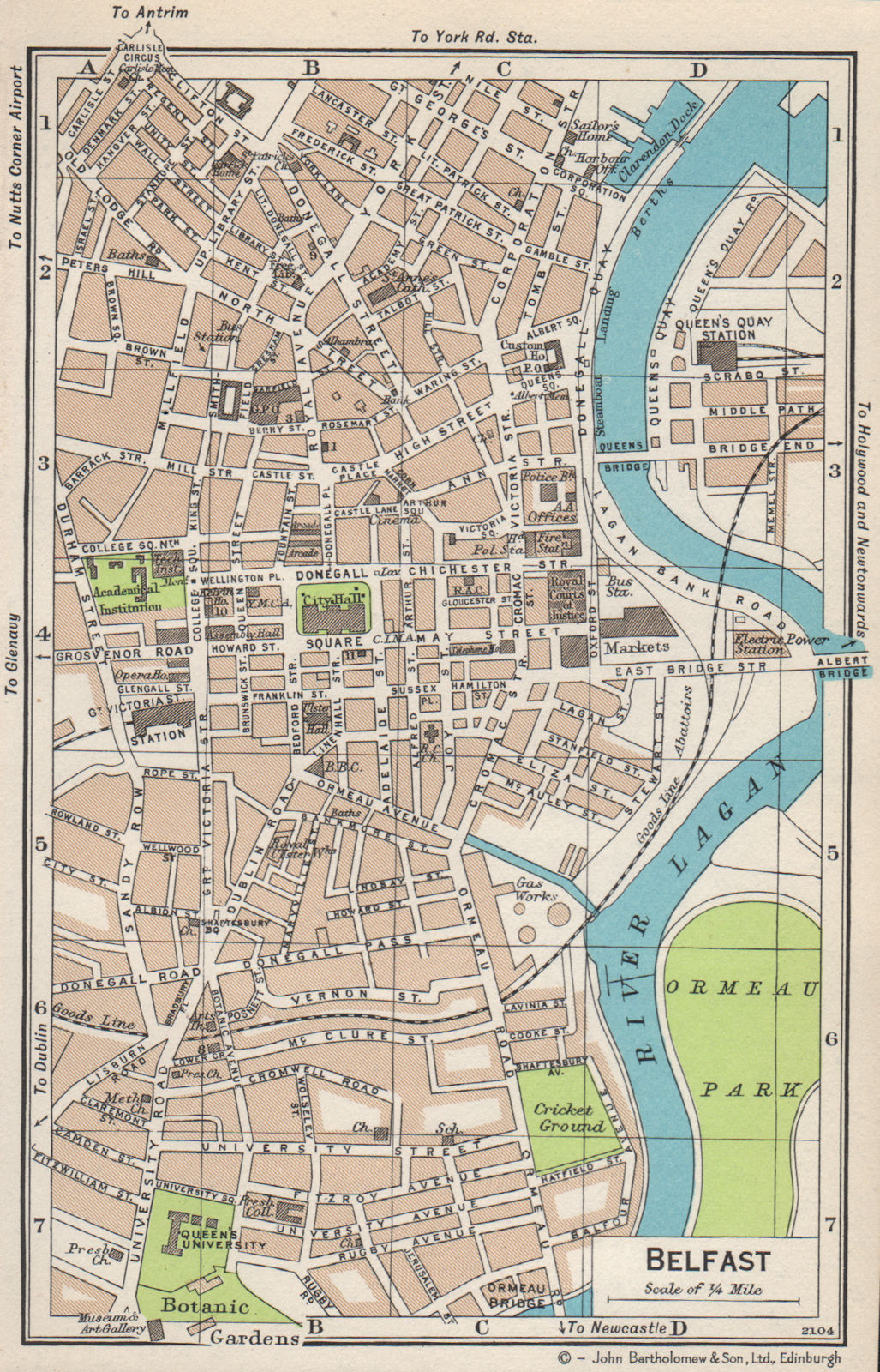 BELFAST. Vintage town city map plan. Ireland 1962 old vintage chart