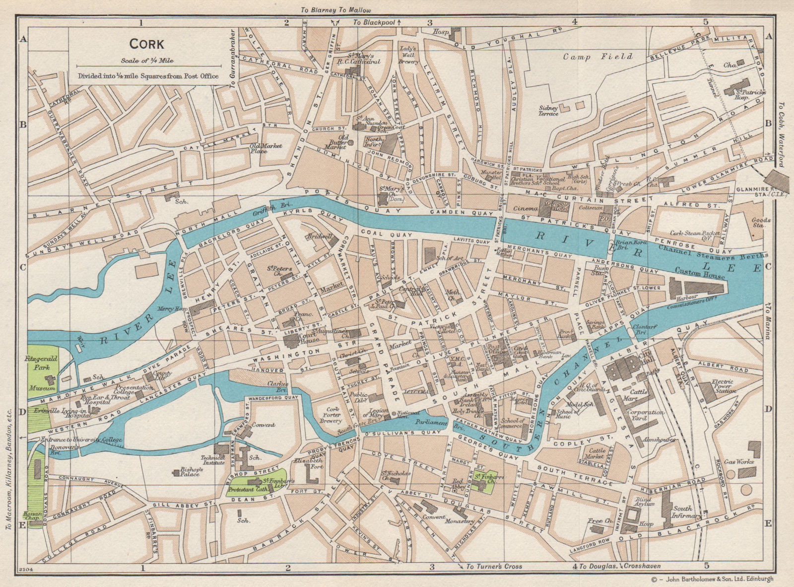 CORK. Vintage town city map plan. Ireland 1962 old vintage chart