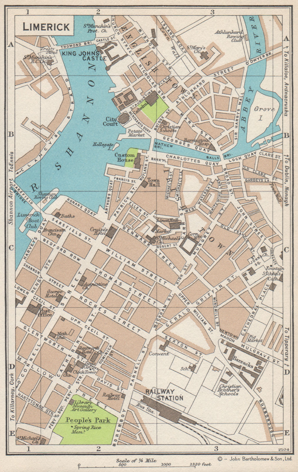 LIMERICK. Vintage town city map plan. Ireland 1962 old vintage chart