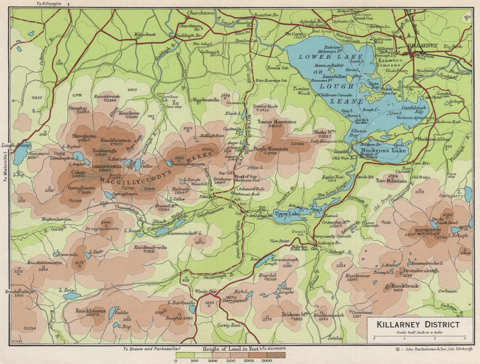 Associate Product KILLARNEY DISTRICT. Lakes MacGillycuddy's Reeks. Lough Leane 1962 old map