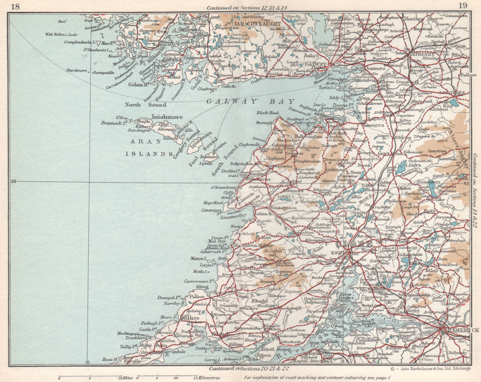 GALWAY BAY & SHANNON. Clare Limerick. Munster Connaught. Vintage map 1962