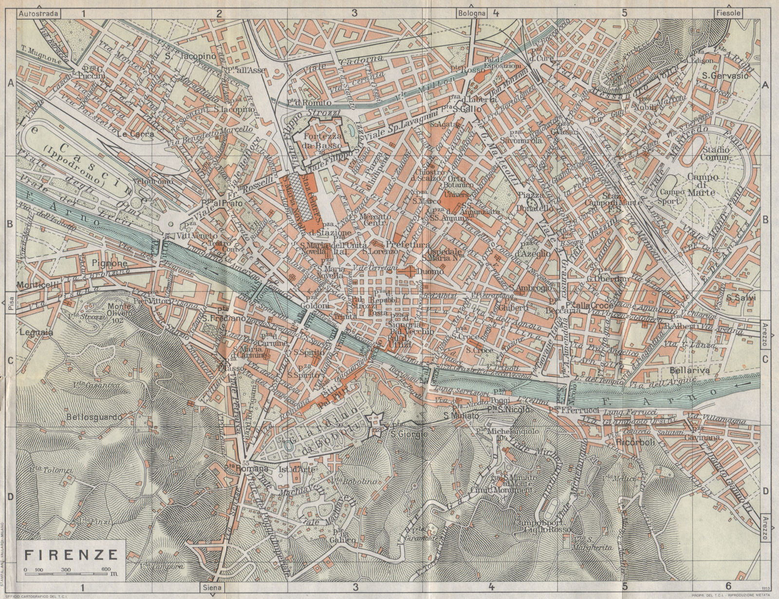 Associate Product FLORENCE FIRENZE vintage town city map plan pianta della città. Italy 1958