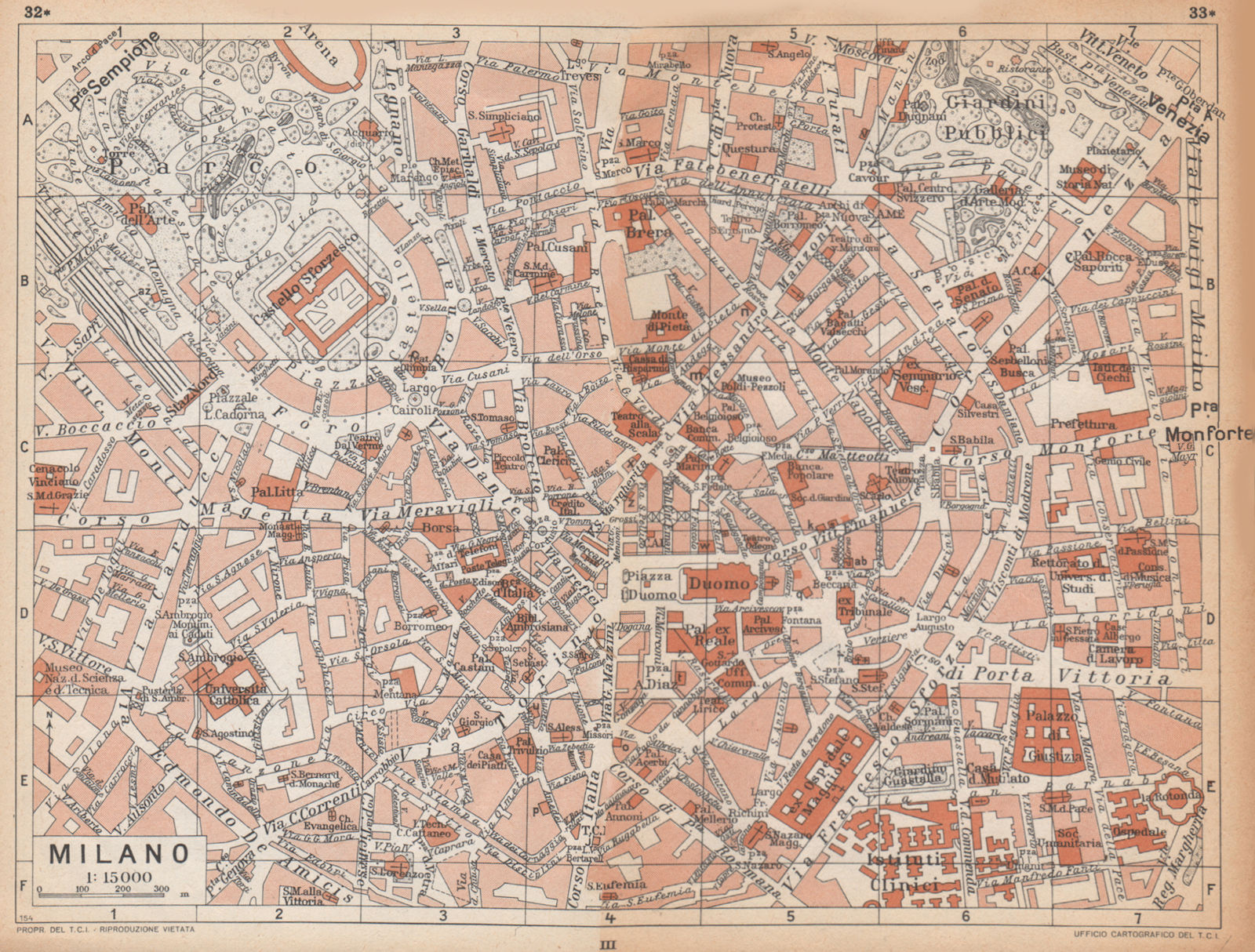 Associate Product MILAN MILANO vintage town city centre map plan pianta della città 1958 old