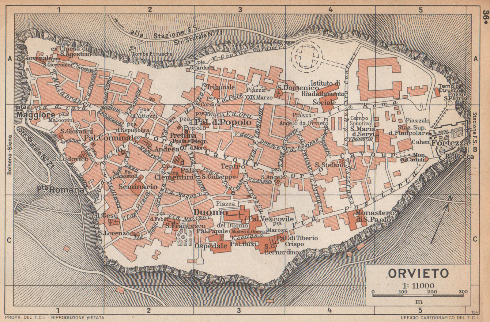 Associate Product ORVIETO vintage town city map plan pianta della città. Italy 1958 old