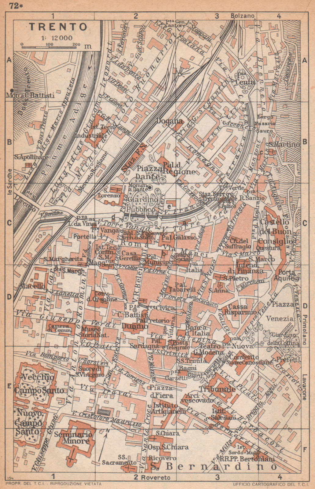 Associate Product TRENTO vintage town city map plan pianta della città. Italy 1958 old