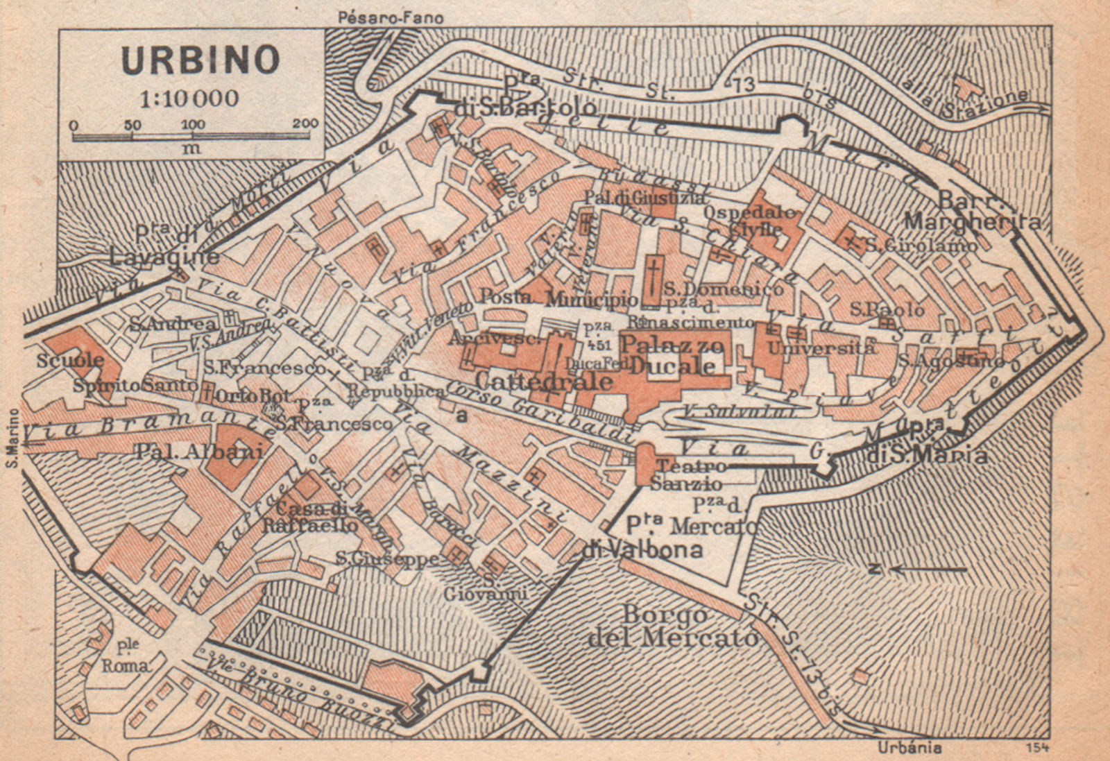 Associate Product URBINO vintage town city pianta della città. Italy 1958 old vintage map chart