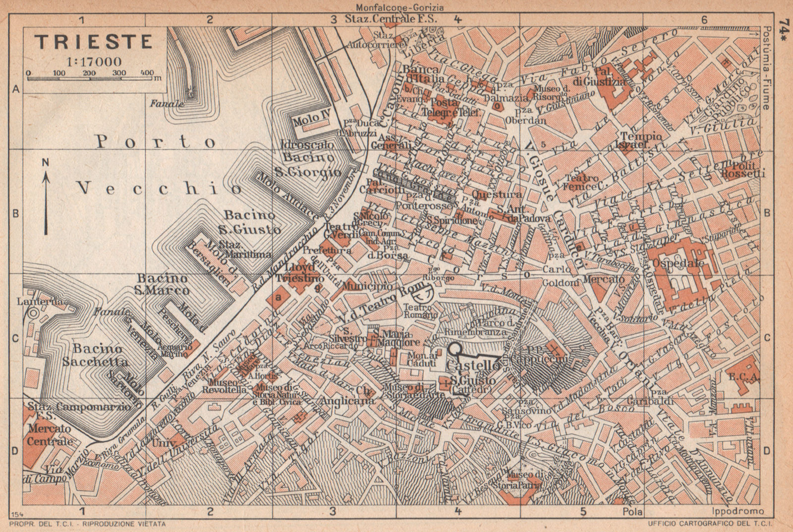 Associate Product TRIESTE TRST vintage town city map plan pianta della città. Italy 1958 old
