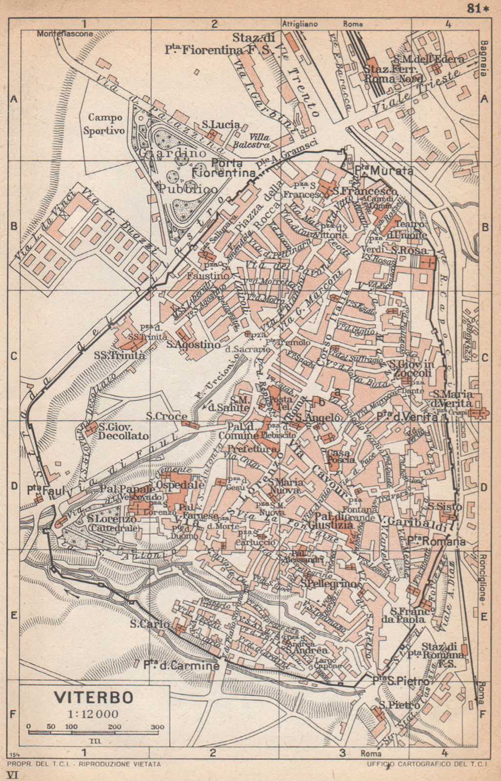 VITERBO vintage town city pianta della città. Italy 1958 old vintage map chart