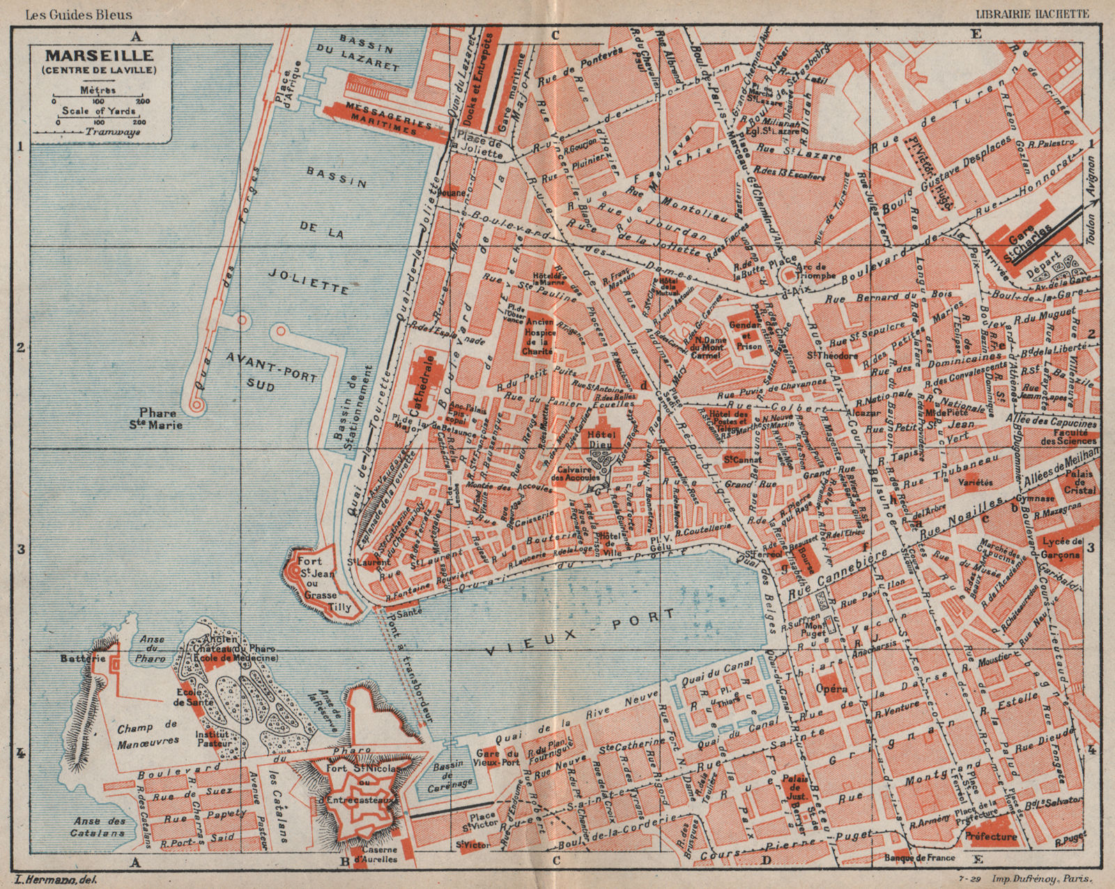 MARSEILLE vintage town city plan. Centre de la ville. Bouches-du-Rhône 1930 map