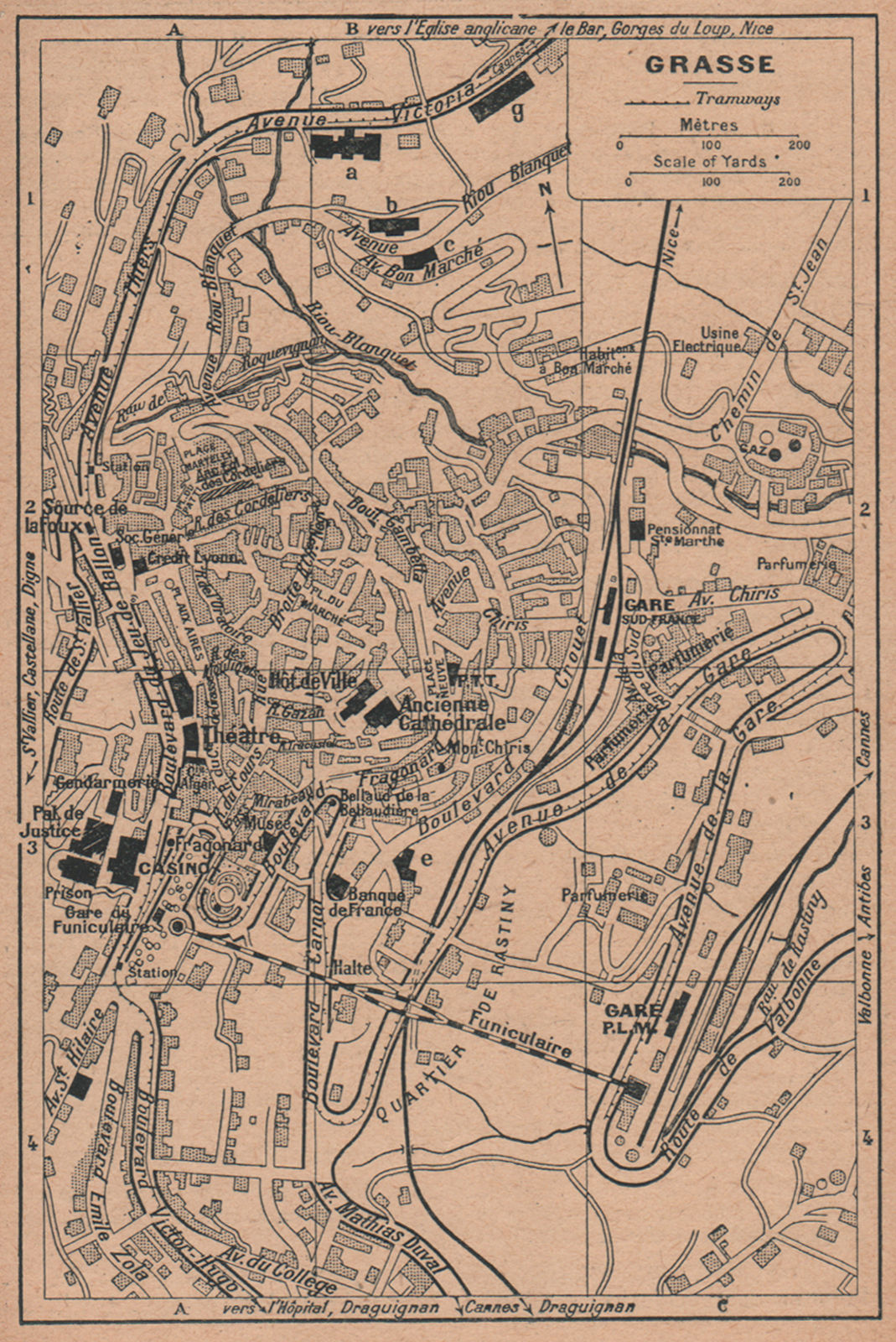 GRASSE vintage town city plan de la ville. Alpes-Maritimes 1930 old map