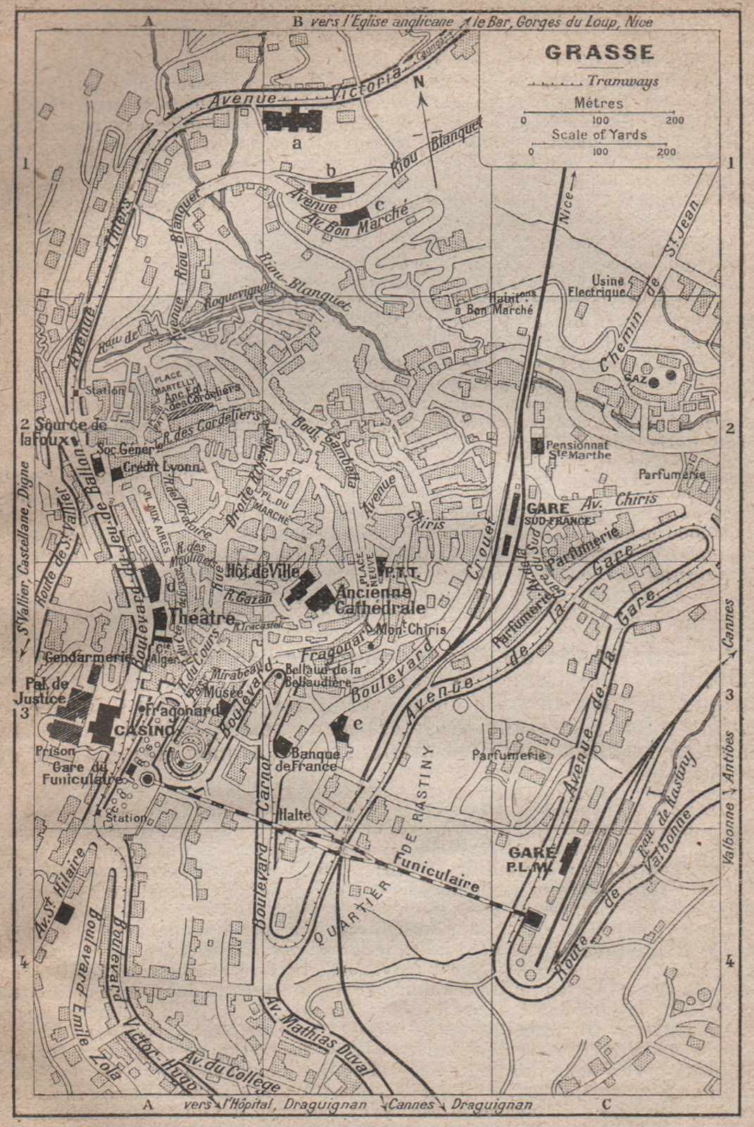 GRASSE vintage town city plan de la ville. Alpes-Maritimes 1925 old map